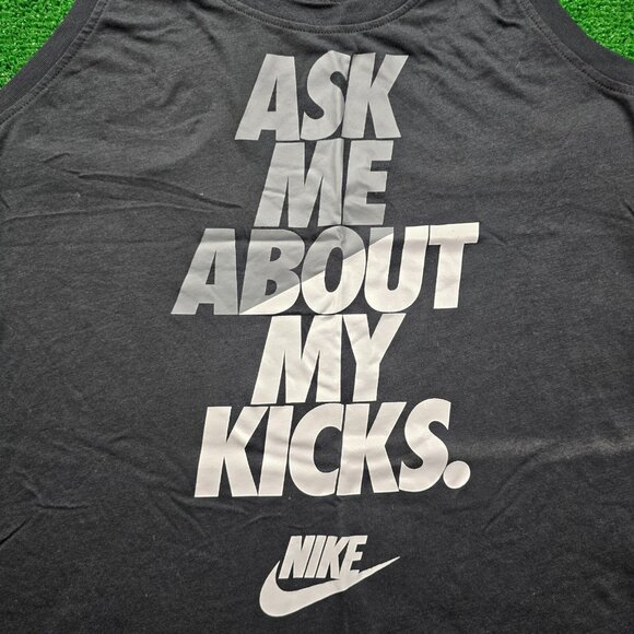 Nike Womens Tank Top Large Black Ask Me About My Kicks Training Workout Gym - Picture 2 of 9